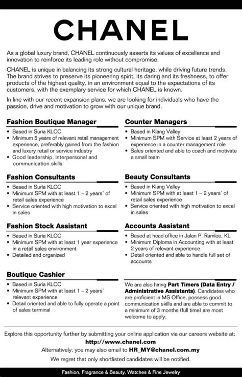 chanel jobs wien|chanel job description.